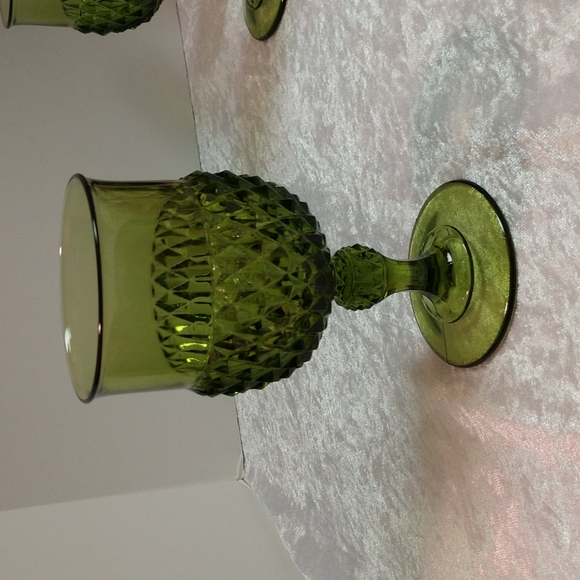 Vintage Other - Vintage Glass Diamond Point Green Water Goblet, Mid Century Glass